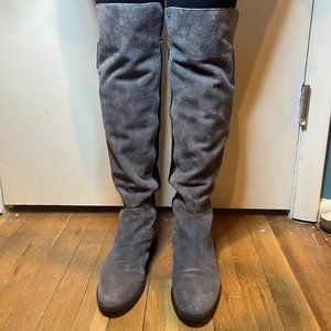 Calvin Klein - Gray Suede & Black Stretch Over Knee Boot - Size 7.5